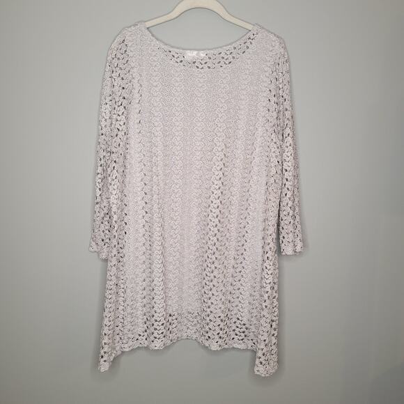 JM Collection Layered Top Women's Size 2X Silver Gray Open Knit Neutral Coastal - Picture 4 of 11